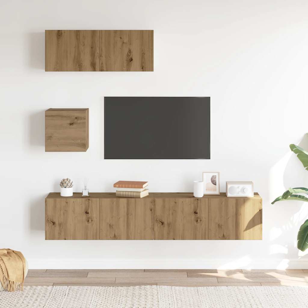vidaXL 4-cz. zestaw szafek TV, dąb artisan, materiał drewnopochodny