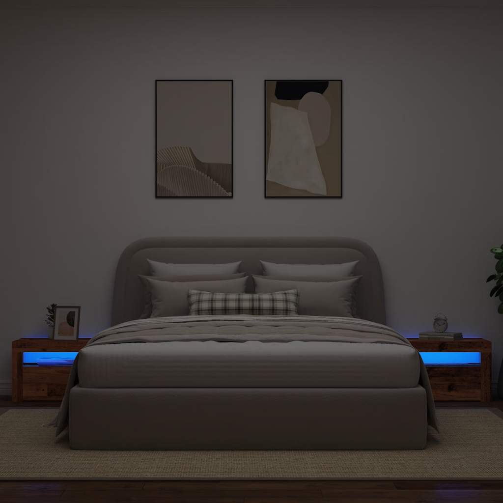 vidaXL Szafki nocne z LED, 2 szt., stare drewno, 60x35x40 cm