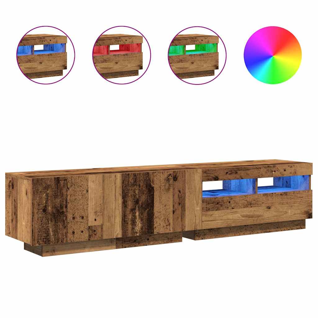 vidaXL Szafka pod TV z oświetleniem LED, stare drewno, 180x35x40 cm