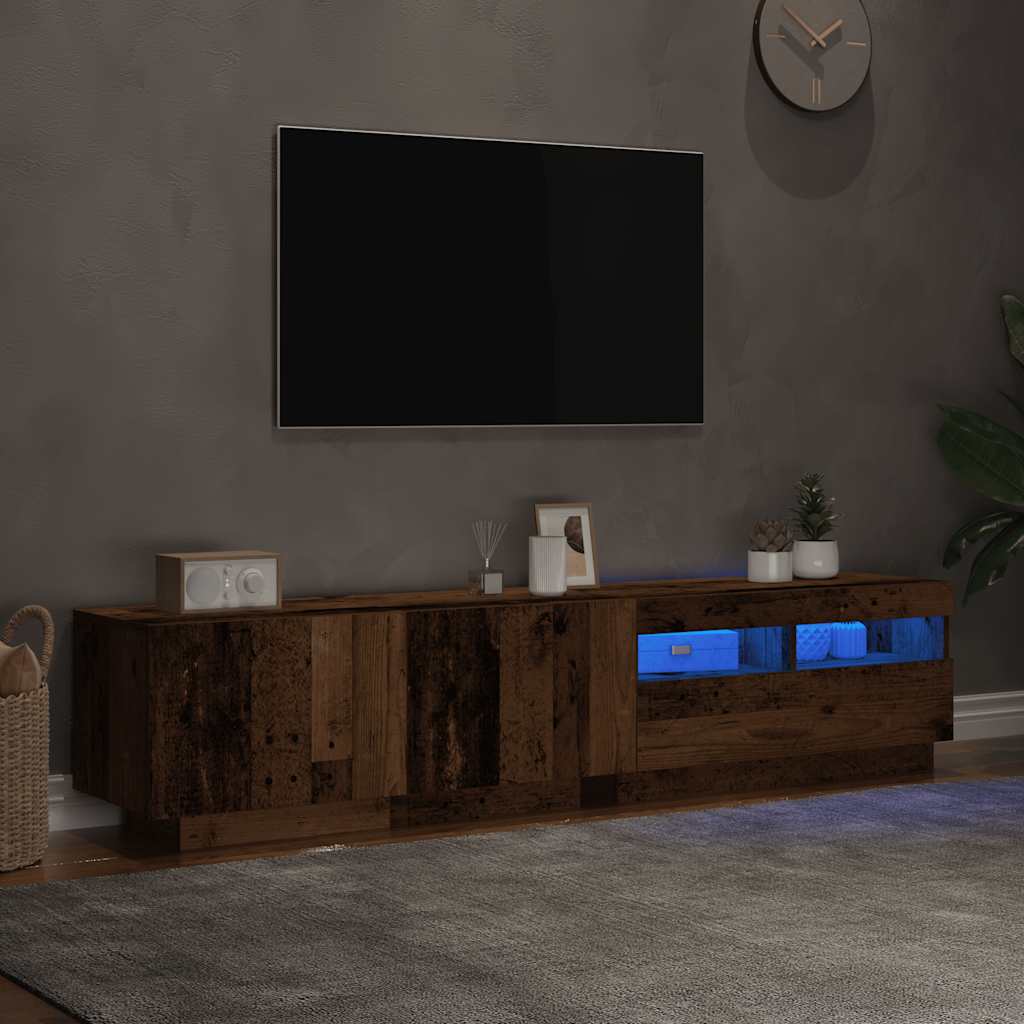 vidaXL Szafka pod TV z oświetleniem LED, stare drewno, 180x35x40 cm