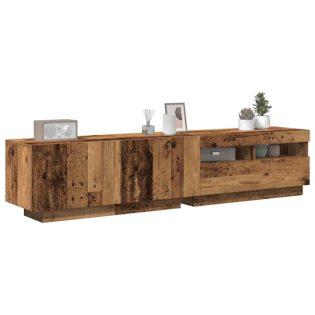 vidaXL Szafka pod TV z oświetleniem LED, stare drewno, 180x35x40 cm