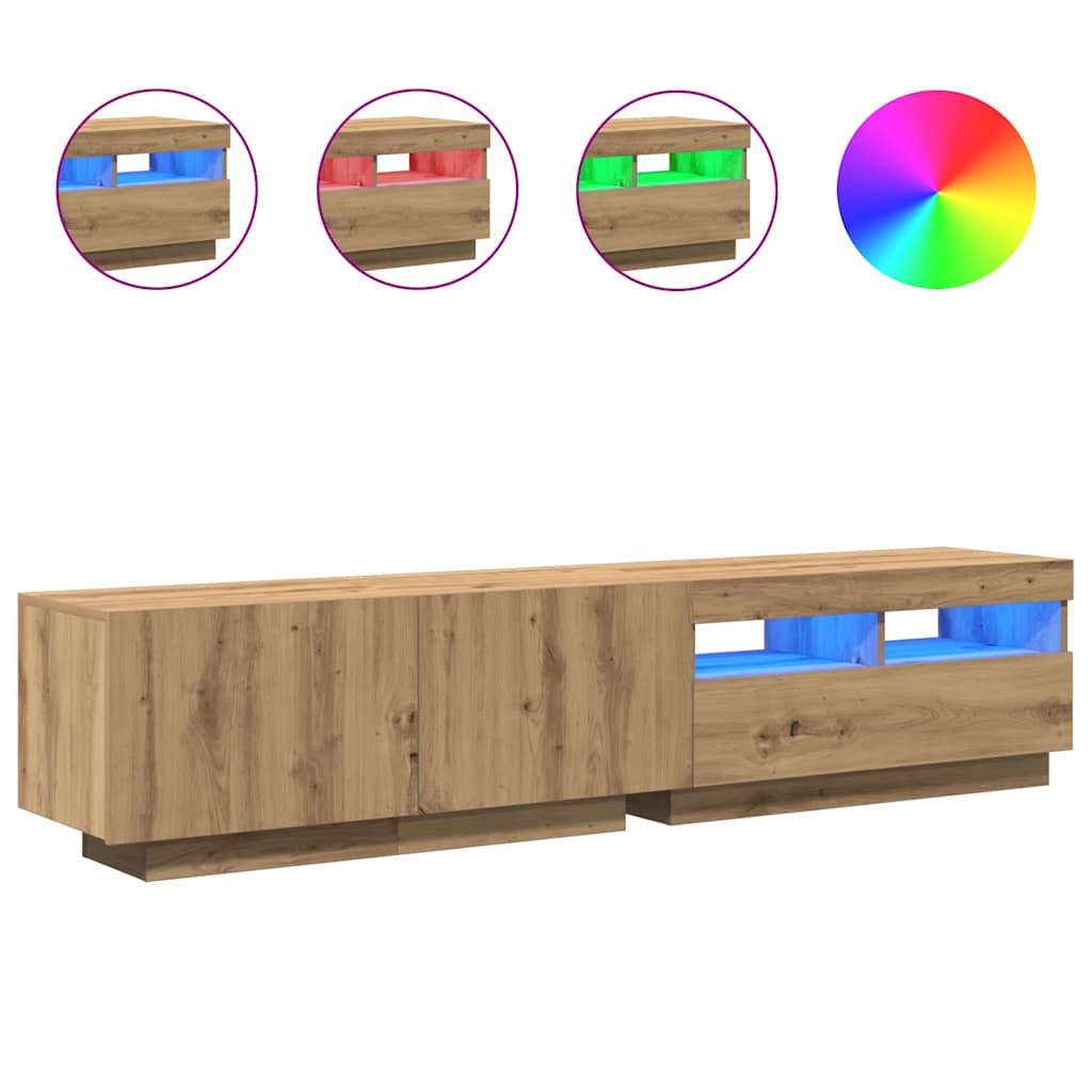 vidaXL Szafka pod TV z oświetleniem LED, dąb artisan, 180x35x40 cm