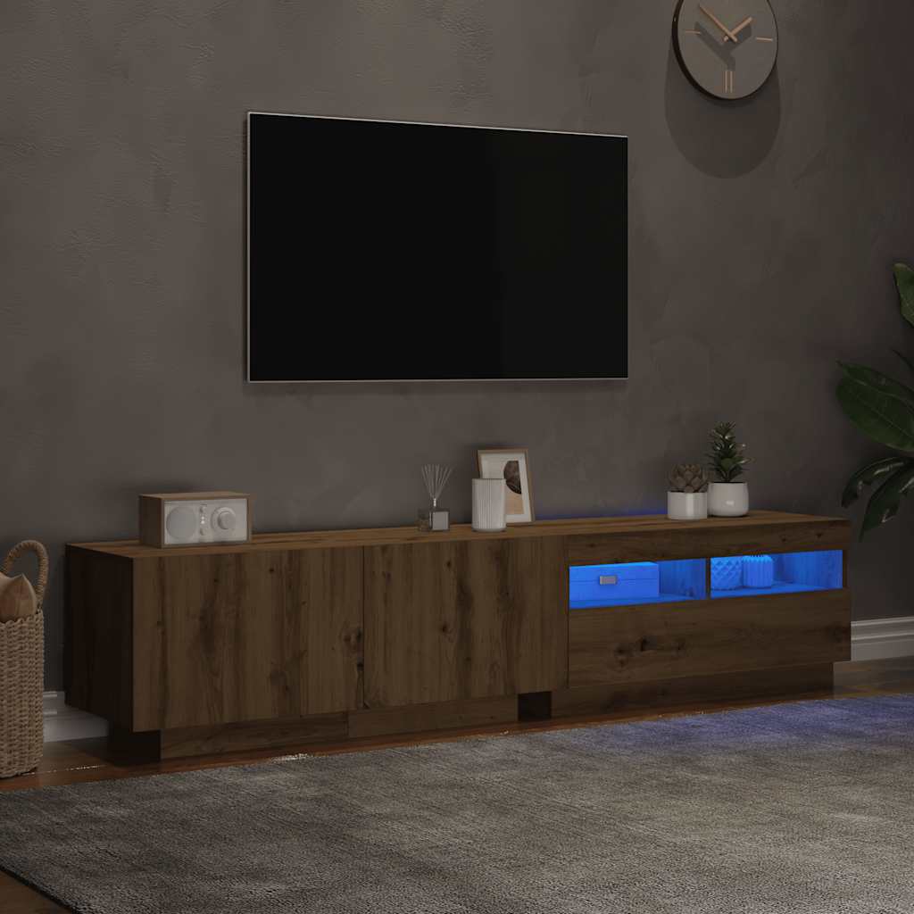 vidaXL Szafka pod TV z oświetleniem LED, dąb artisan, 180x35x40 cm