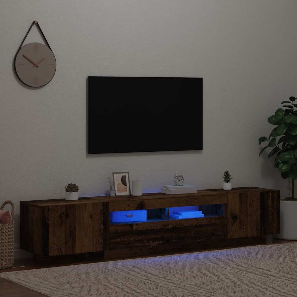 vidaXL Szafka pod TV z oświetleniem LED, stare drewno, 200x35x40 cm
