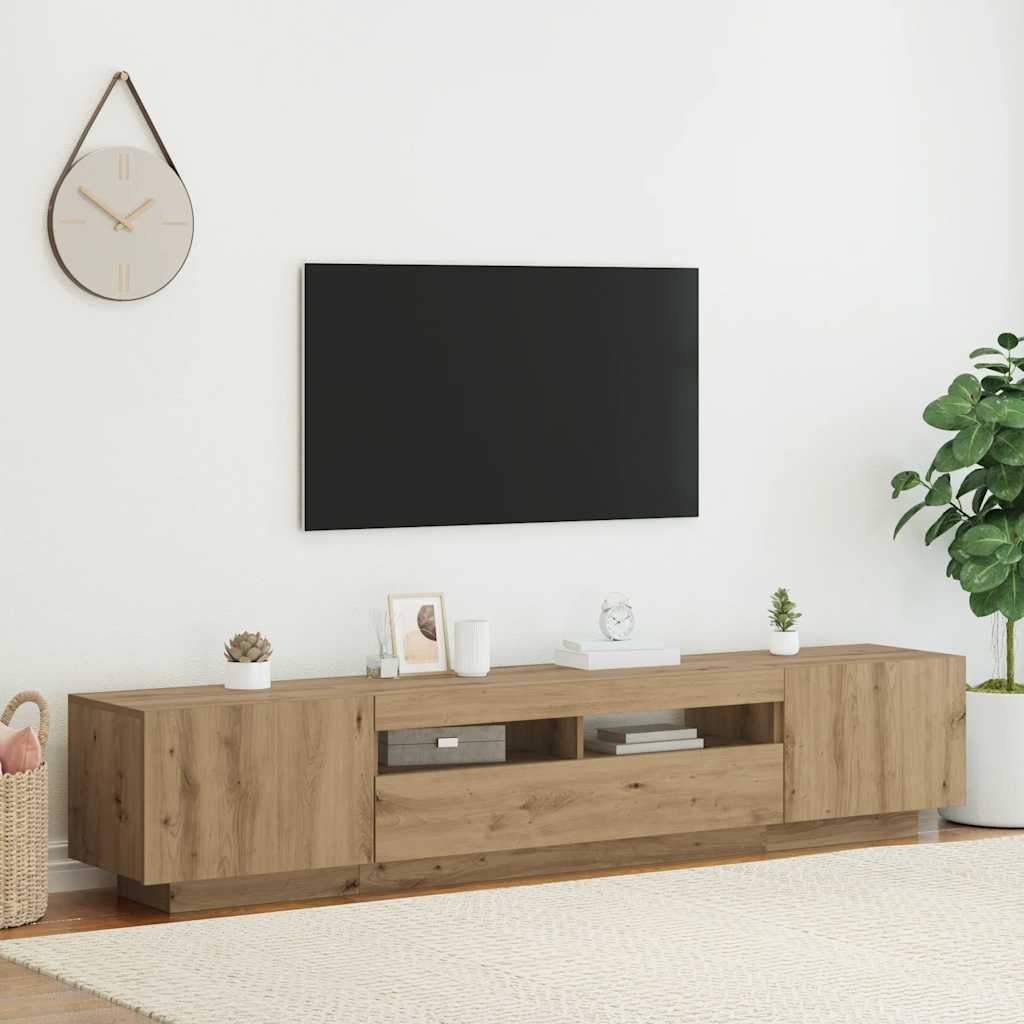 vidaXL Szafka pod TV z oświetleniem LED, dąb artisan, 200x35x40 cm