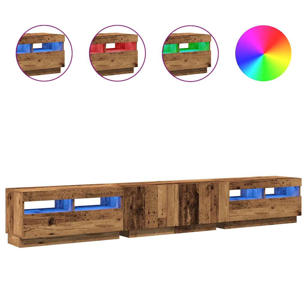 vidaXL Szafka pod TV z oświetleniem LED, stare drewno, 260x35x40 cm