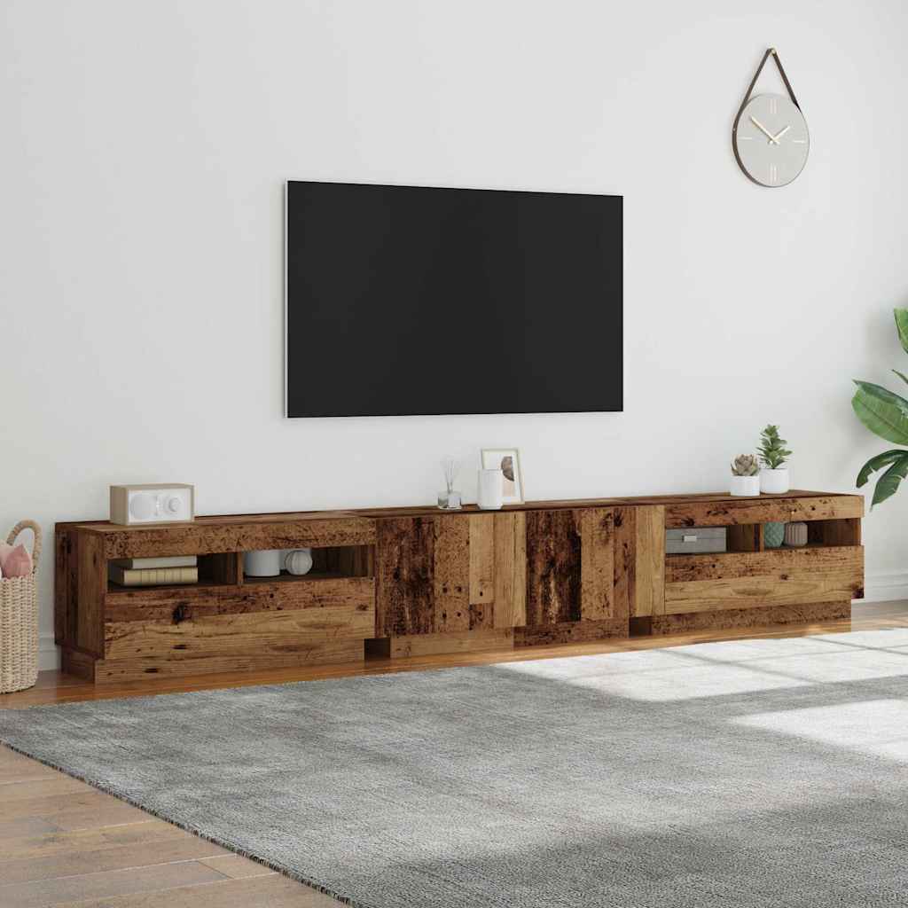 vidaXL Szafka pod TV z oświetleniem LED, stare drewno, 260x35x40 cm
