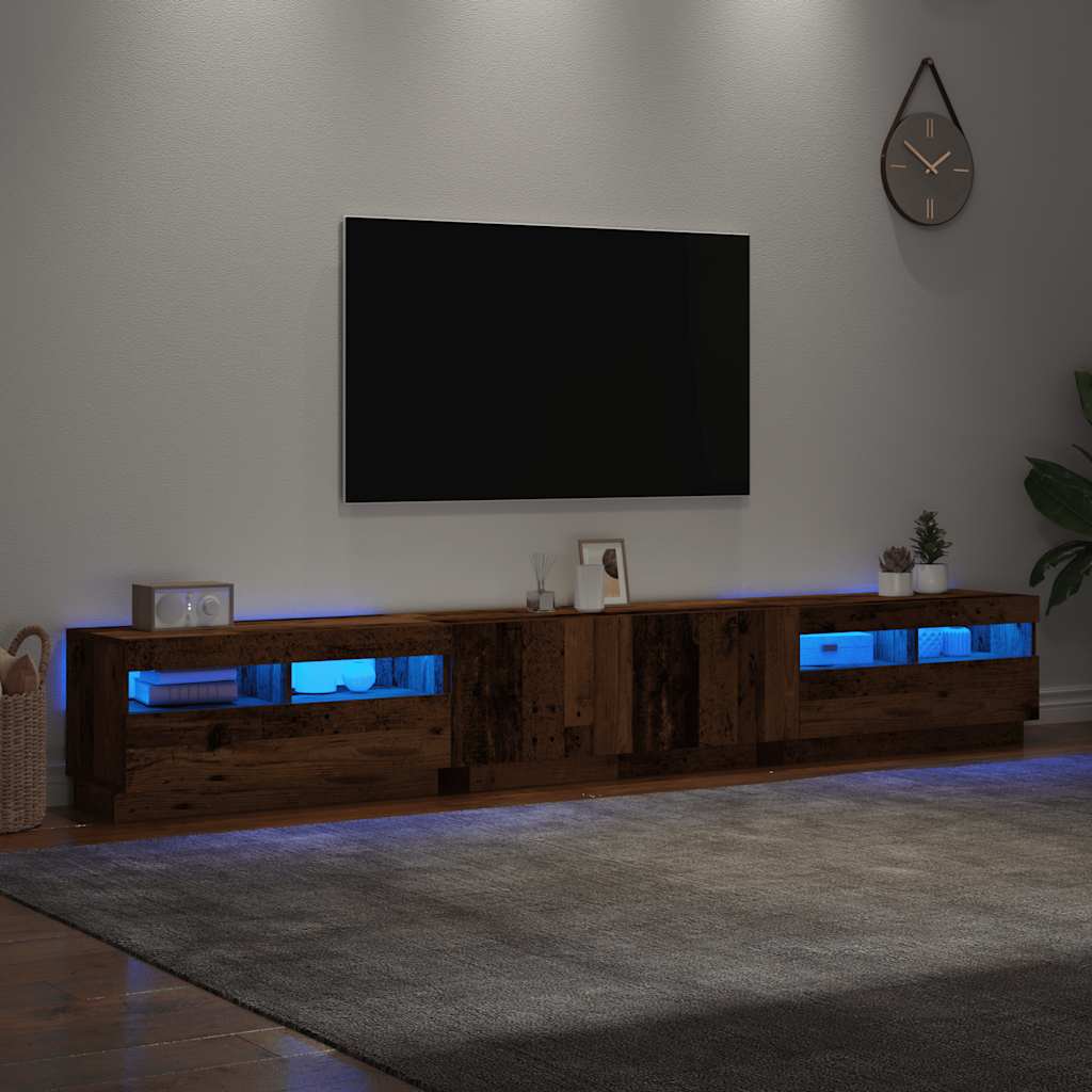 vidaXL Szafka pod TV z oświetleniem LED, stare drewno, 260x35x40 cm