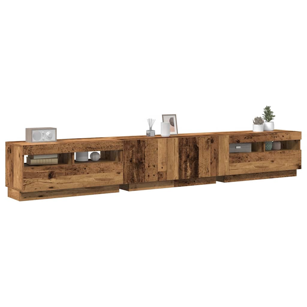 vidaXL Szafka pod TV z oświetleniem LED, stare drewno, 260x35x40 cm