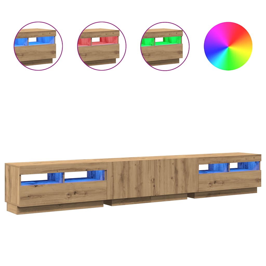 vidaXL Szafka pod TV z oświetleniem LED, dąb artisan, 260x35x40 cm