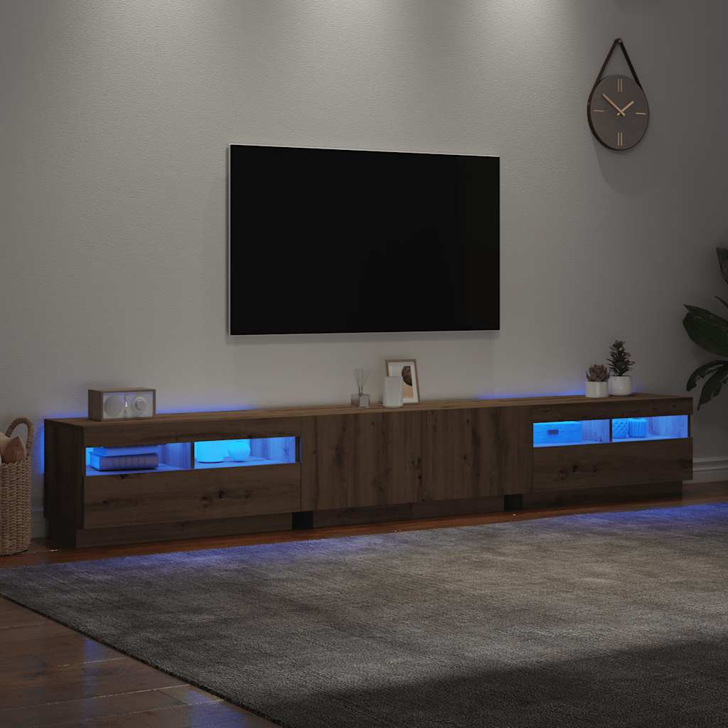 vidaXL Szafka pod TV z oświetleniem LED, dąb artisan, 260x35x40 cm