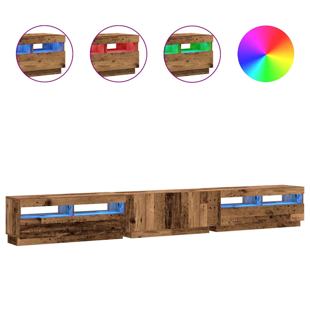 vidaXL Szafka pod TV z oświetleniem LED, stare drewno, 300x35x40 cm