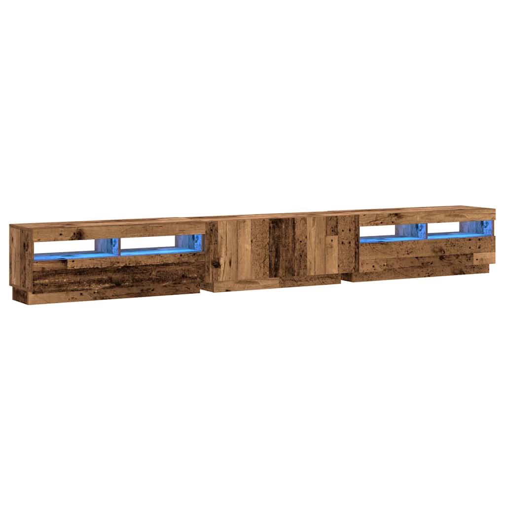 vidaXL Szafka pod TV z oświetleniem LED, stare drewno, 300x35x40 cm