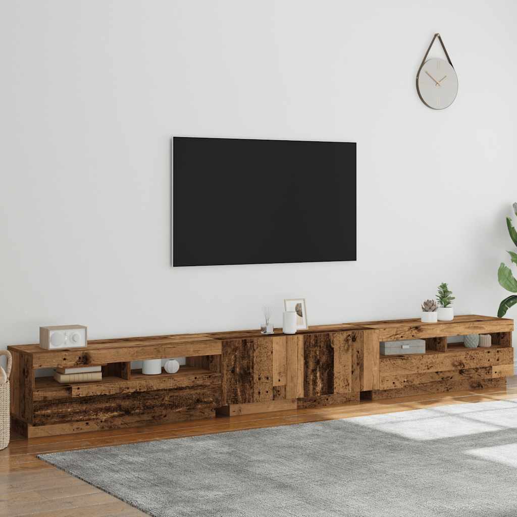 vidaXL Szafka pod TV z oświetleniem LED, stare drewno, 300x35x40 cm