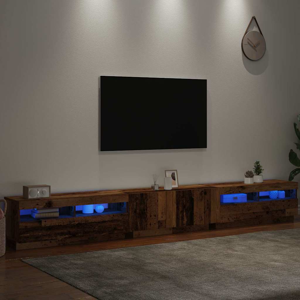 vidaXL Szafka pod TV z oświetleniem LED, stare drewno, 300x35x40 cm