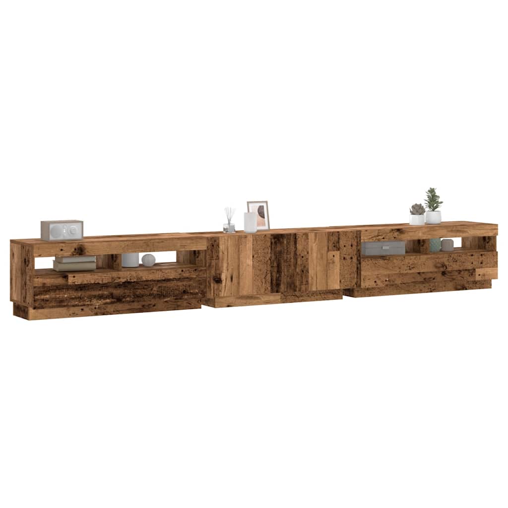 vidaXL Szafka pod TV z oświetleniem LED, stare drewno, 300x35x40 cm