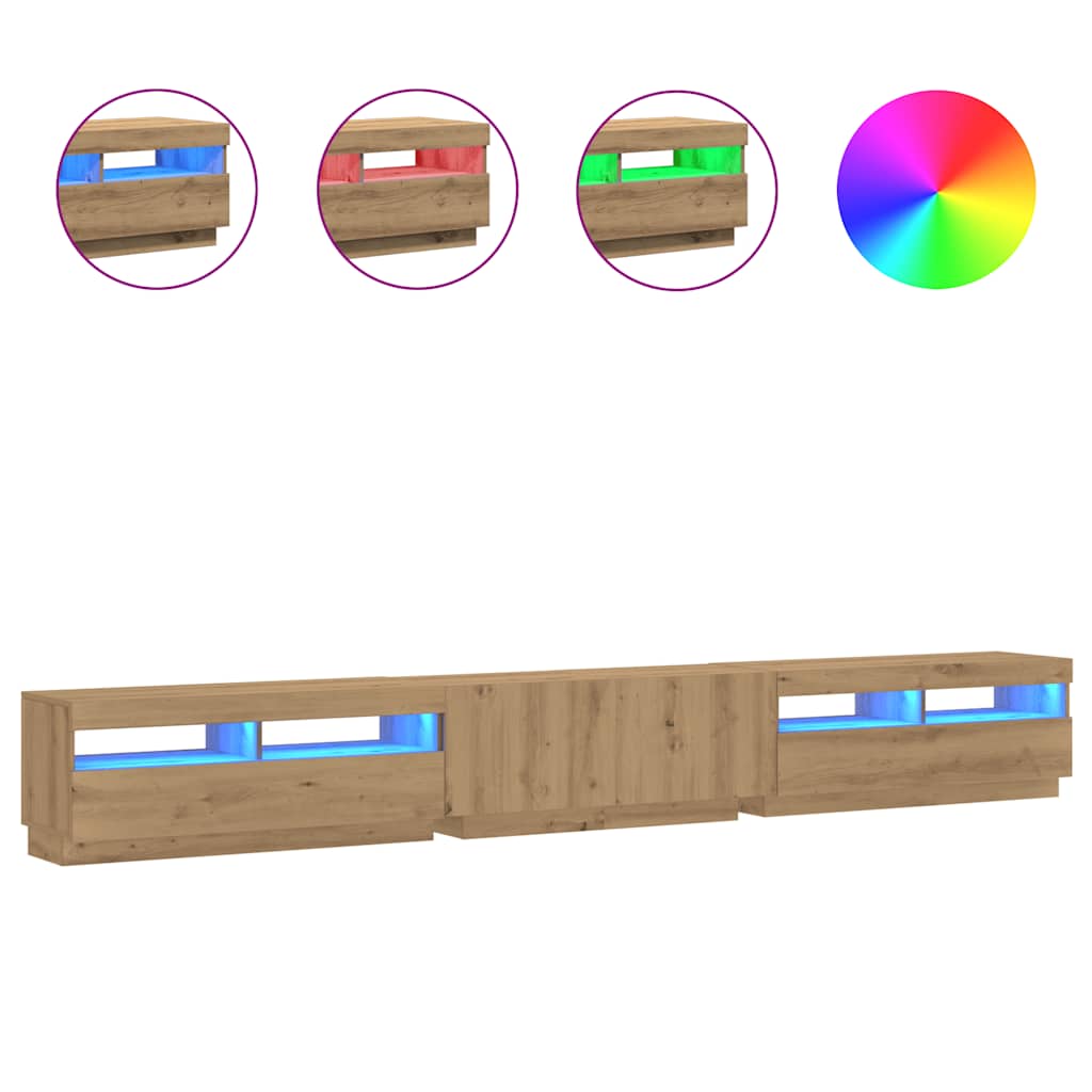 vidaXL Szafka pod TV z oświetleniem LED, dąb artisan, 300x35x40 cm