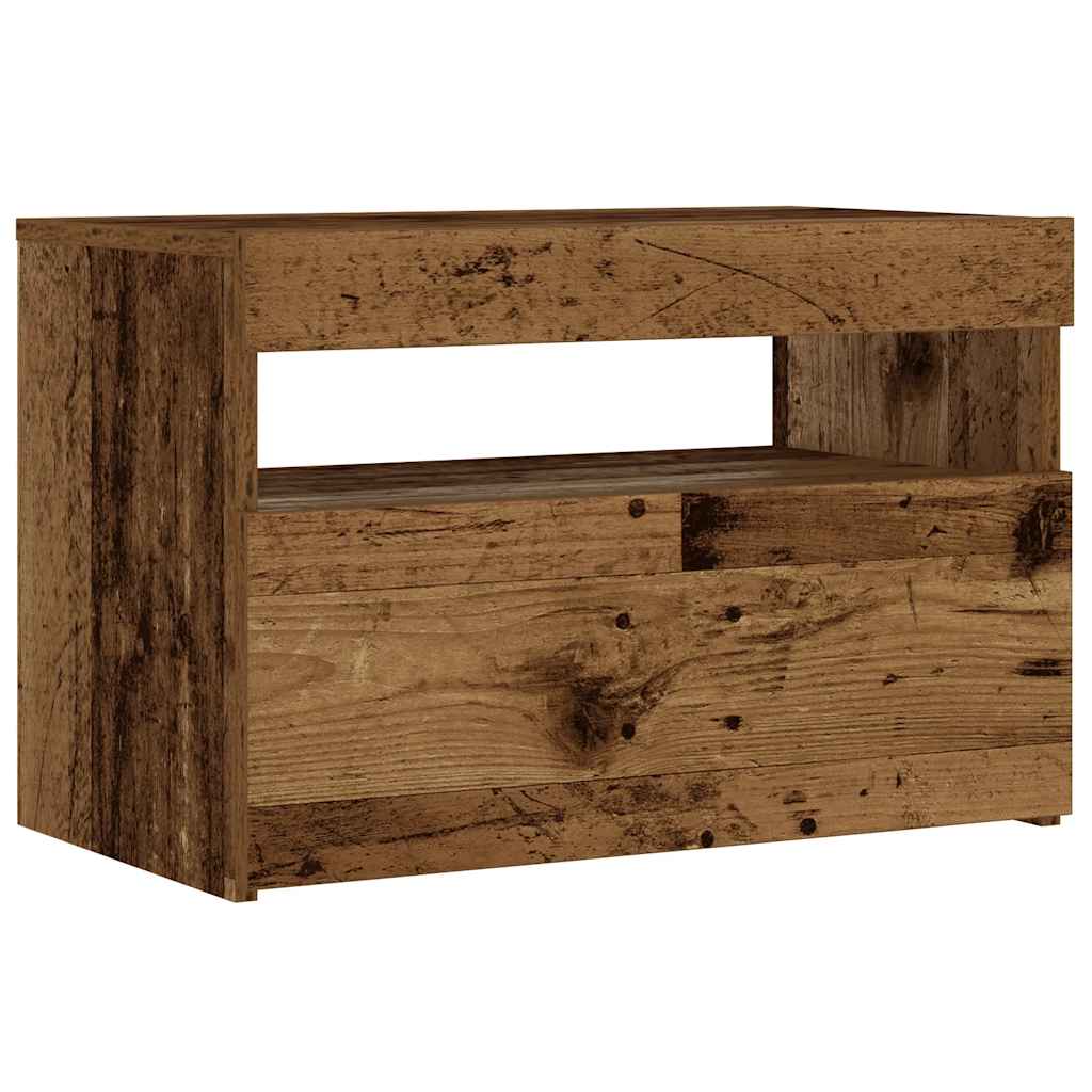 vidaXL Szafka nocna z oświetleniem LED, stare drewno, 60x35x40 cm