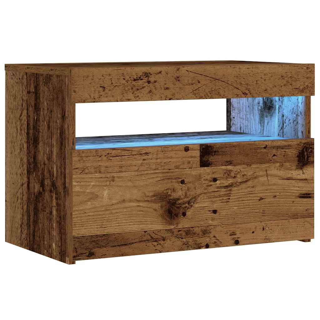 vidaXL Szafka nocna z oświetleniem LED, stare drewno, 60x35x40 cm
