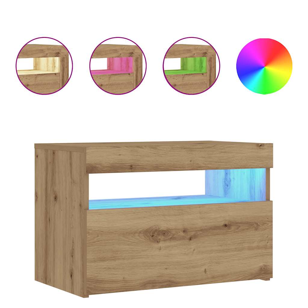 vidaXL Szafka nocna z oświetleniem LED, dąb artisan, 60x35x40 cm