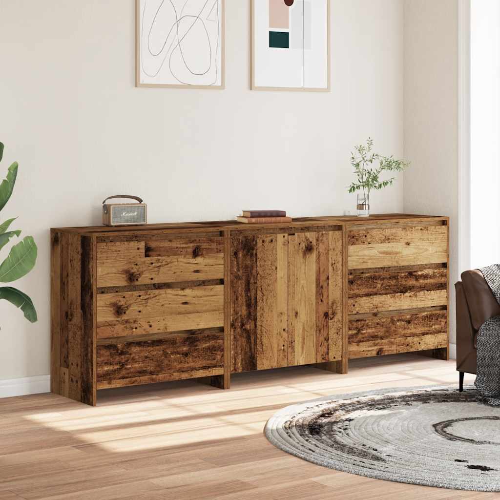 vidaXL 3-cz. szafka, stare drewno, 60x30x75cm, materiał drewnopochodny
