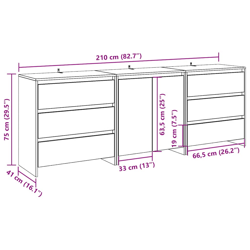 vidaXL 3-cz. szafka, stare drewno, 60x30x75cm, materiał drewnopochodny