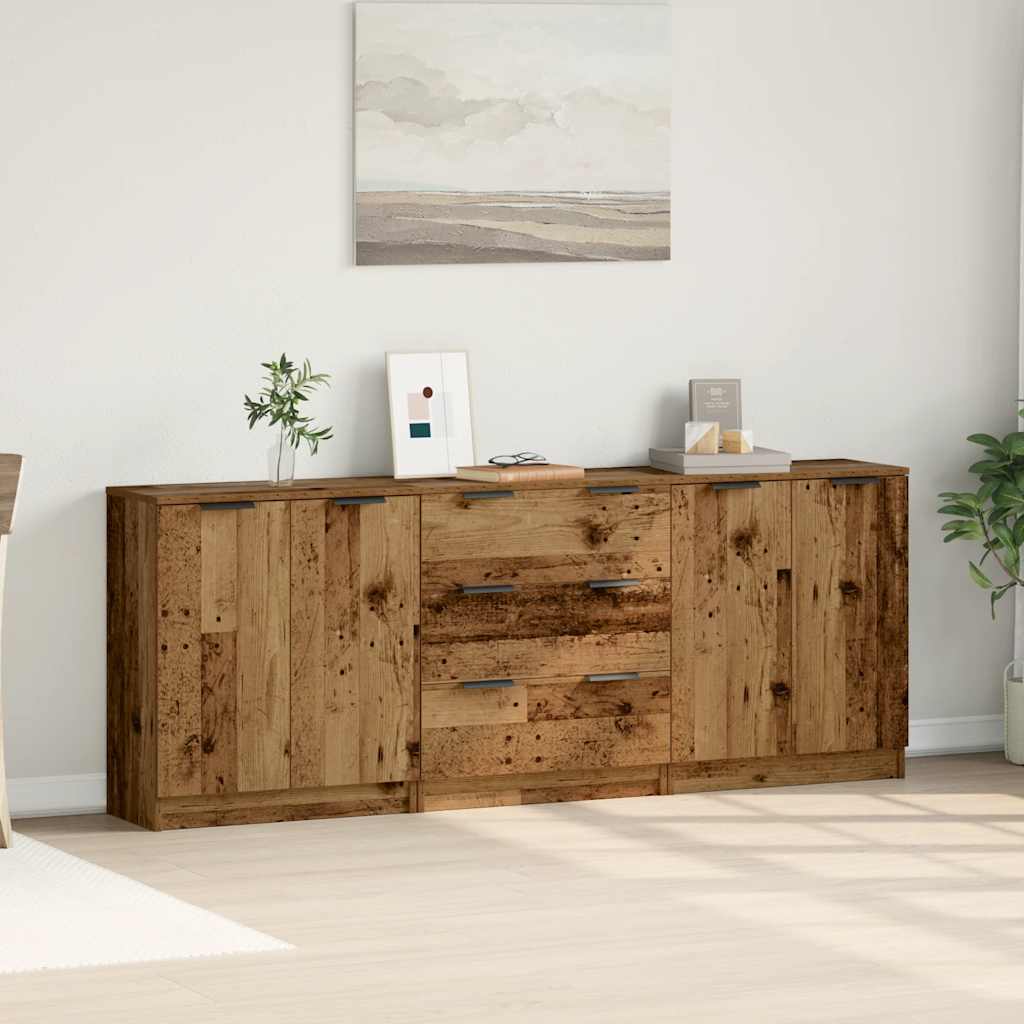 vidaXL Komody 3 szt., stare drewno 60x30x70 cm materiał drewnopochodny