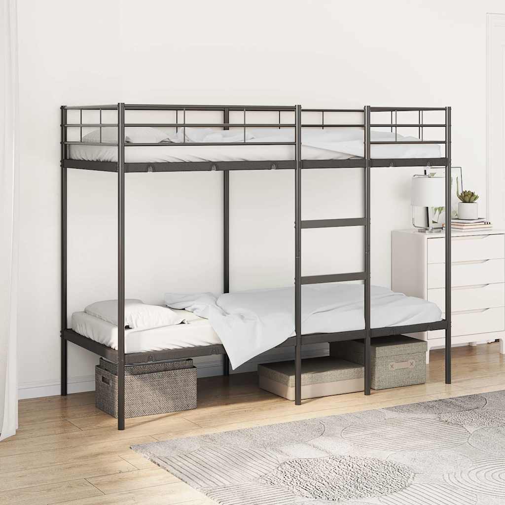 vidaXL Łóżko piętrowe bez materaca, czarne, 75x190 cm, stal