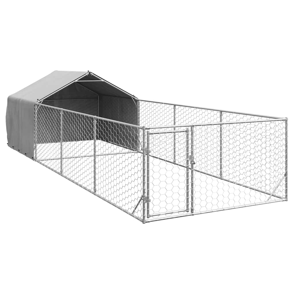 vidaXL Zewnętrzna buda dla psa z wybiegiem 7x2x1,5 m Stal ocynkowana