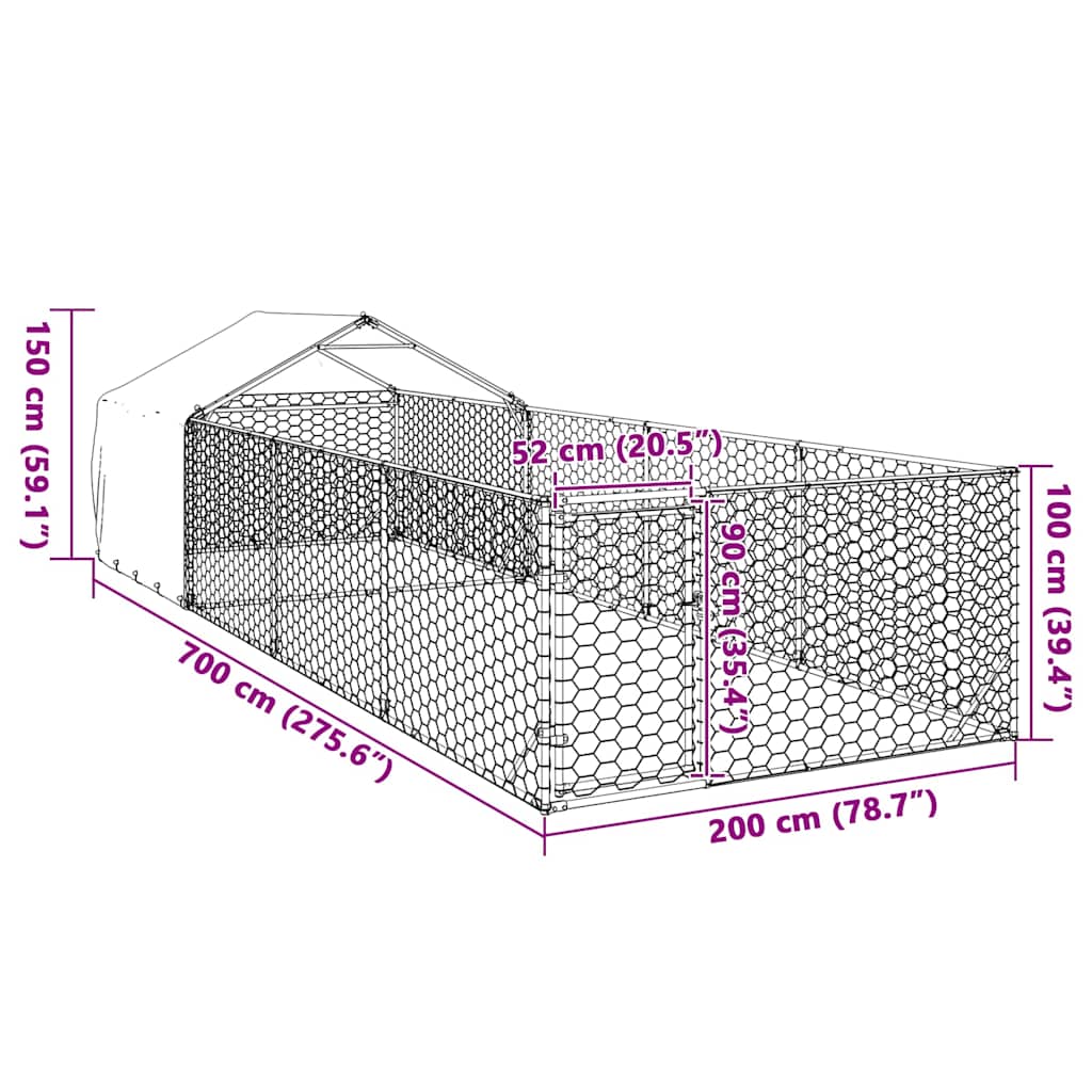 vidaXL Zewnętrzna buda dla psa z wybiegiem 7x2x1,5 m Stal ocynkowana