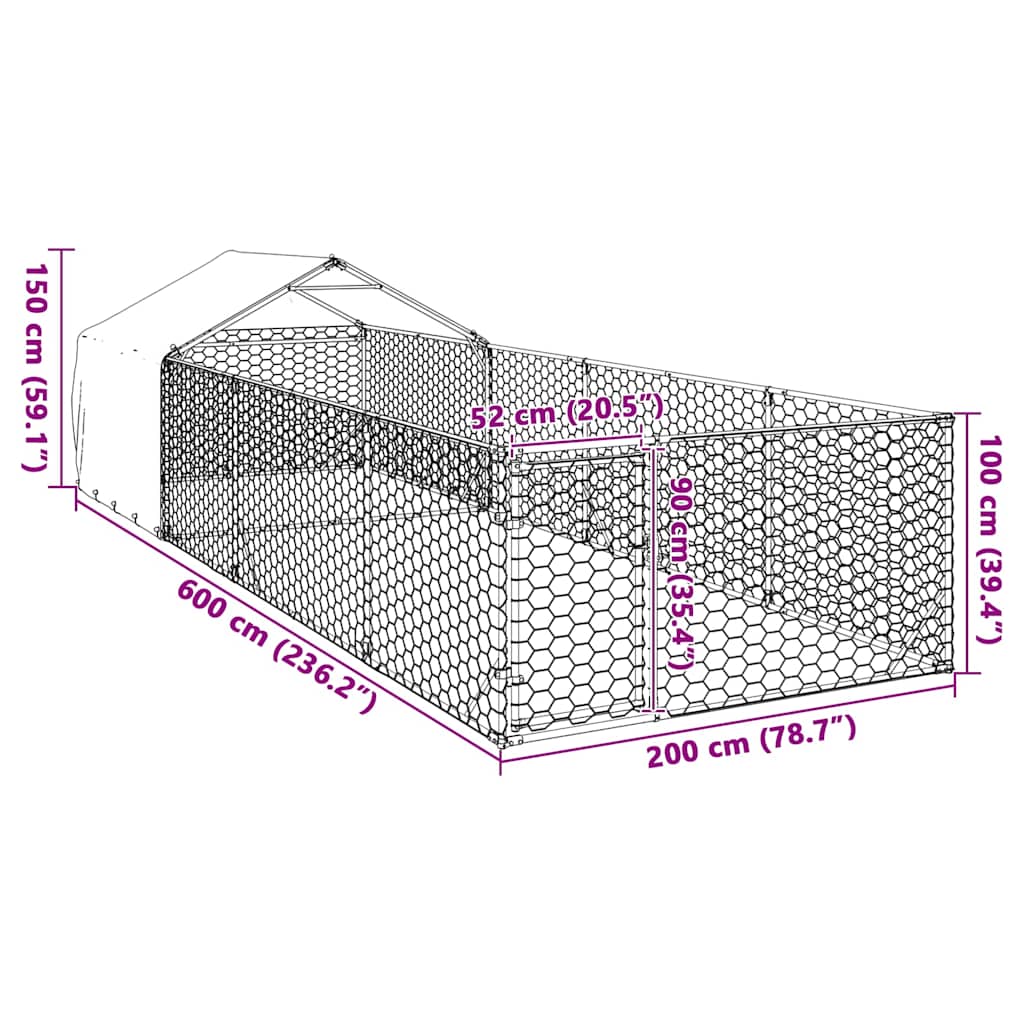 vidaXL Zewnętrzna buda dla psa z wybiegiem 6x2x1,5 m Stal ocynkowana