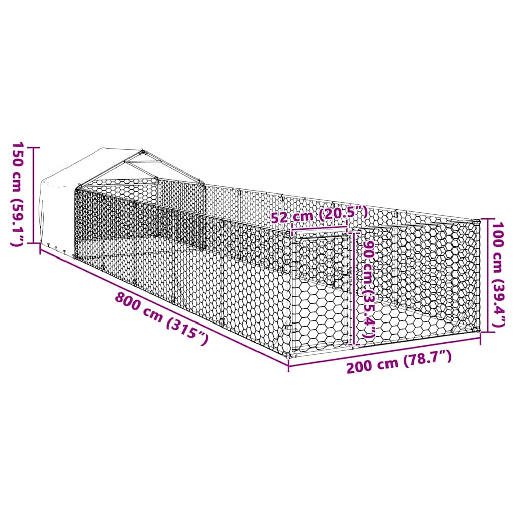 vidaXL Zewnętrzna buda dla psa z wybiegiem 8x2x1,5 m Stal ocynkowana