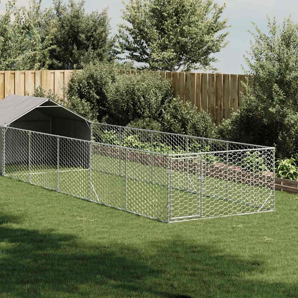 vidaXL Zewnętrzna buda dla psa z wybiegiem 8x2x1,5 m Stal ocynkowana