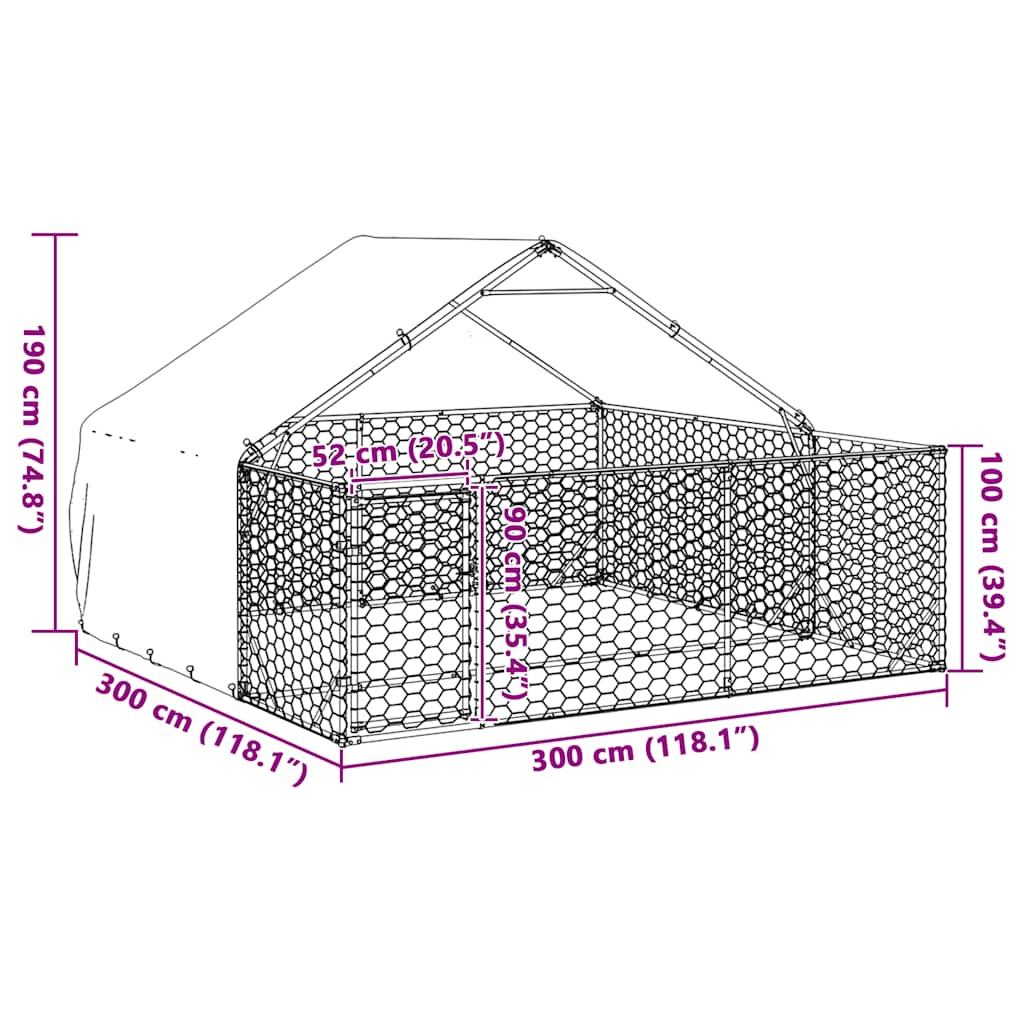 vidaXL Zewnętrzna buda dla psa z wybiegiem 3x3x1,9 m Stal ocynkowana