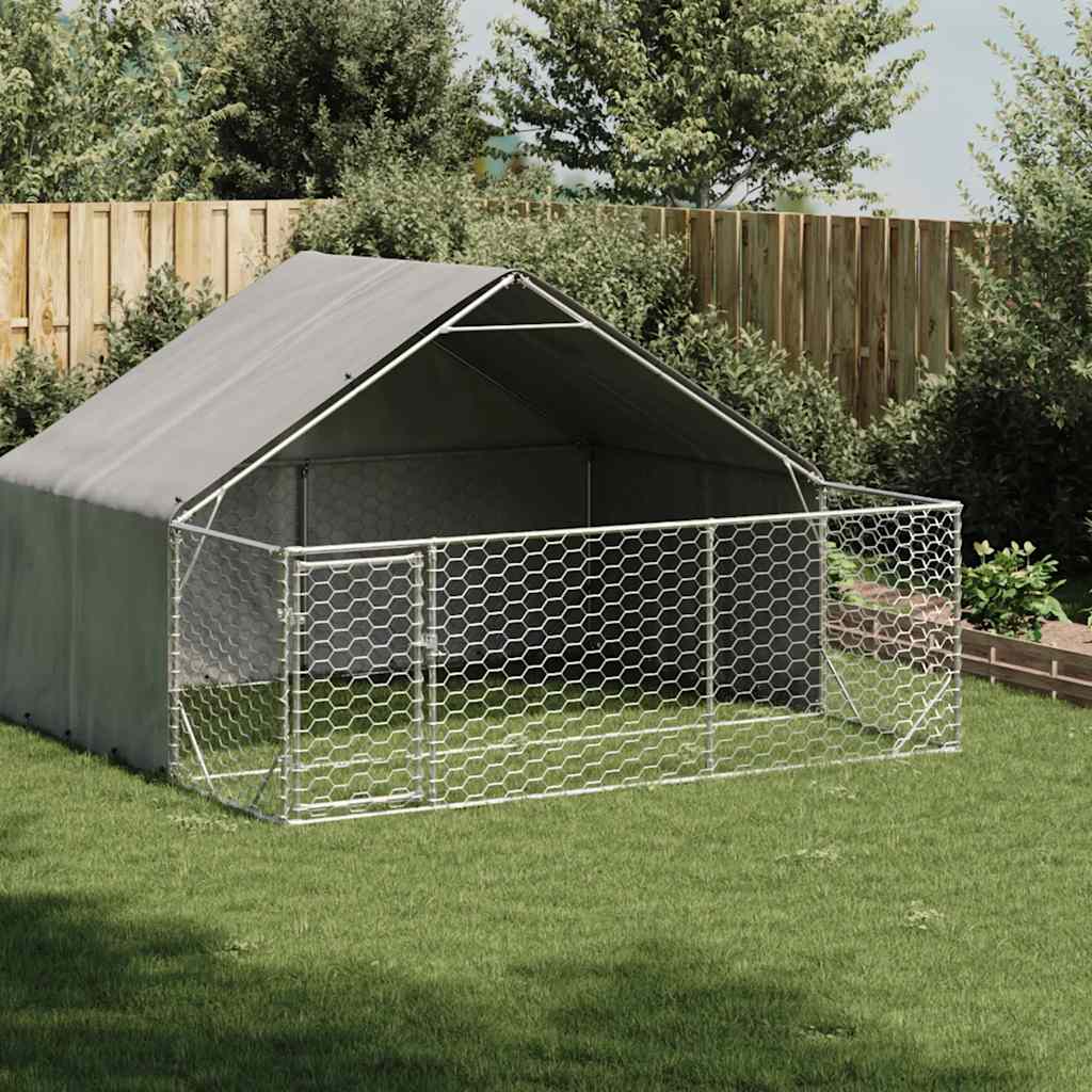 vidaXL Zewnętrzna buda dla psa z wybiegiem 3x3x1,9 m Stal ocynkowana
