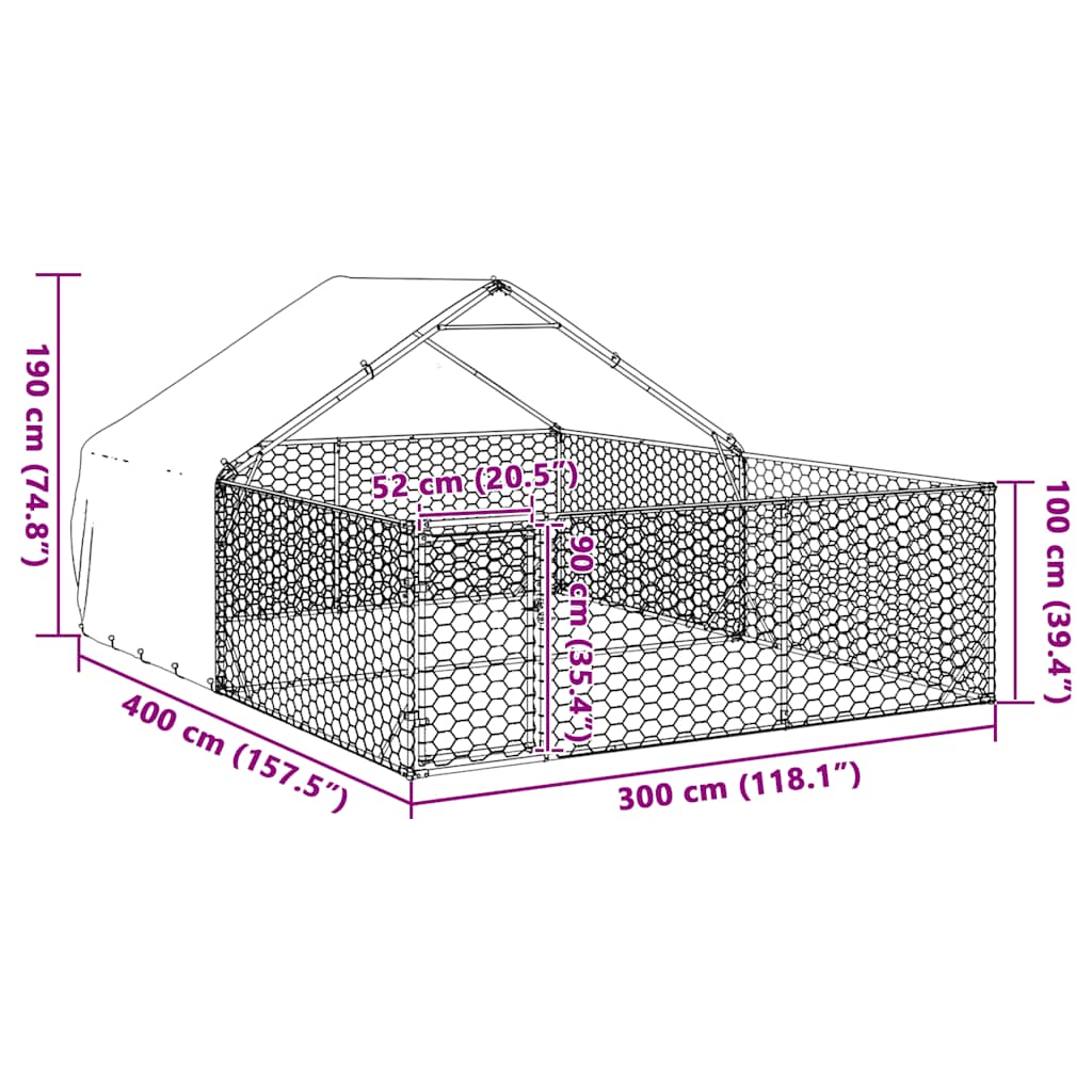 vidaXL Zewnętrzna buda dla psa z wybiegiem 4x3x1,9 m Stal ocynkowana