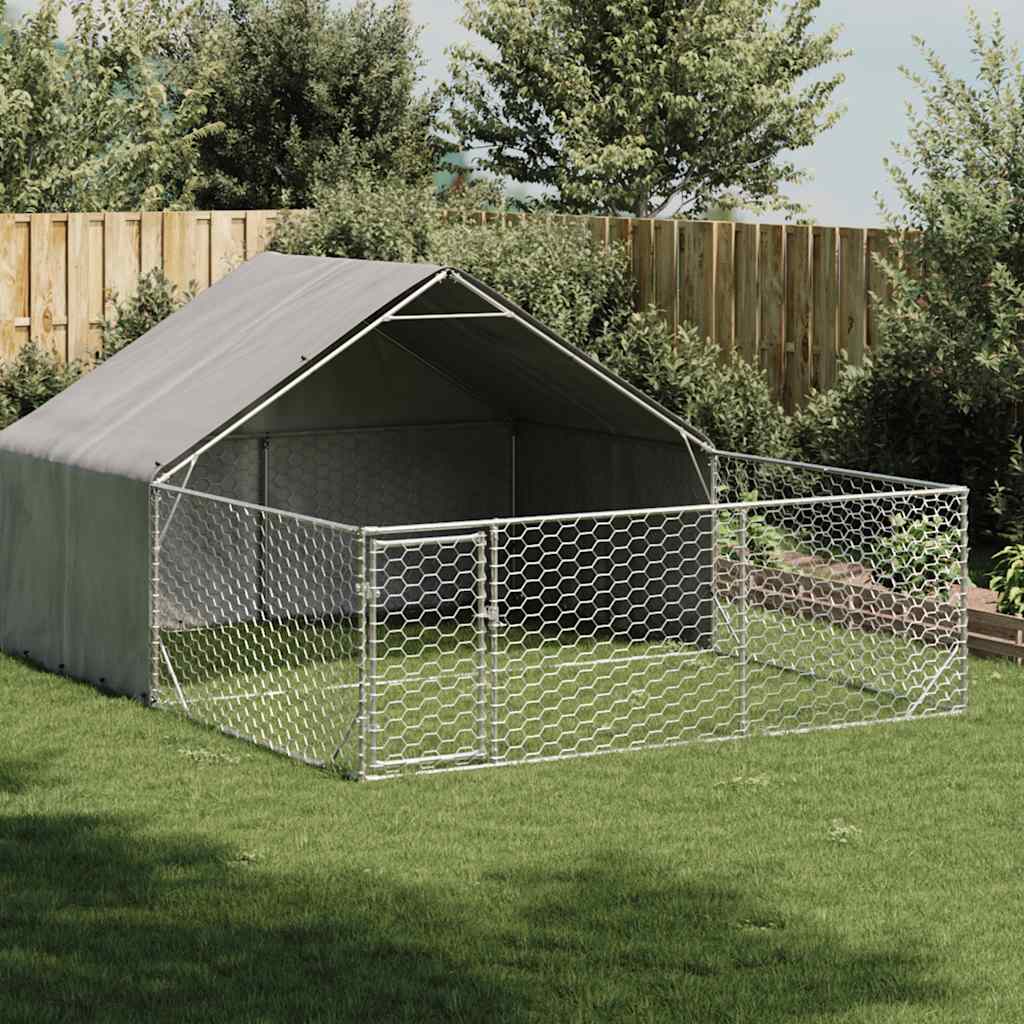 vidaXL Zewnętrzna buda dla psa z wybiegiem 4x3x1,9 m Stal ocynkowana