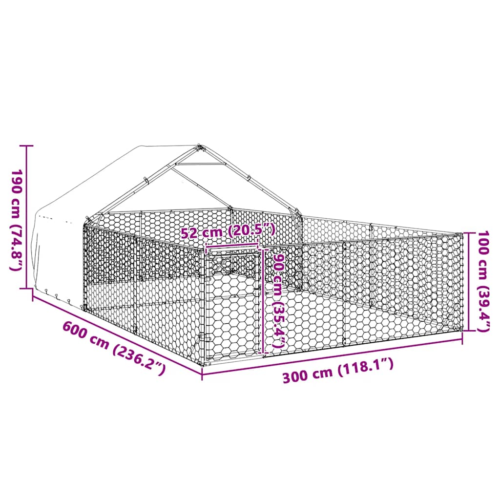 vidaXL Zewnętrzna buda dla psa z wybiegiem 6x3x1,9 m Stal ocynkowana