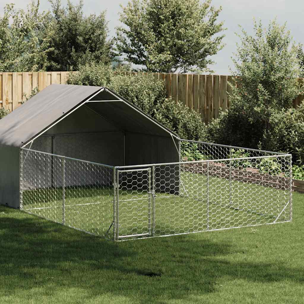vidaXL Zewnętrzna buda dla psa z wybiegiem 6x3x1,9 m Stal ocynkowana