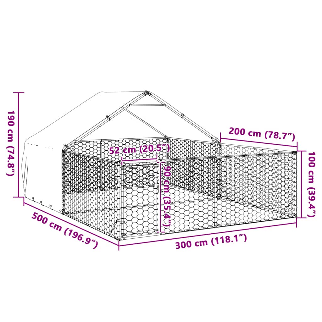 vidaXL Zewnętrzna buda dla psa z wybiegiem 5x3x1,9 m Stal ocynkowana