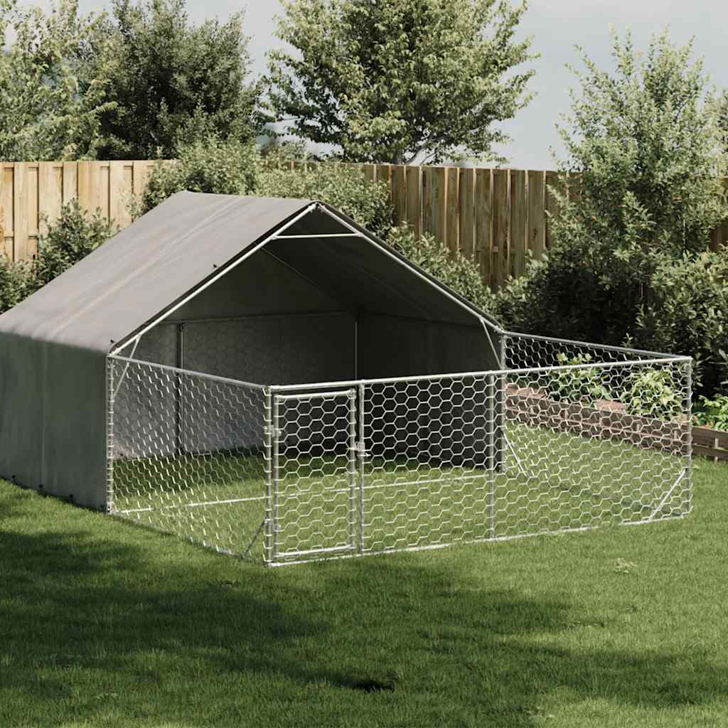 vidaXL Zewnętrzna buda dla psa z wybiegiem 5x3x1,9 m Stal ocynkowana