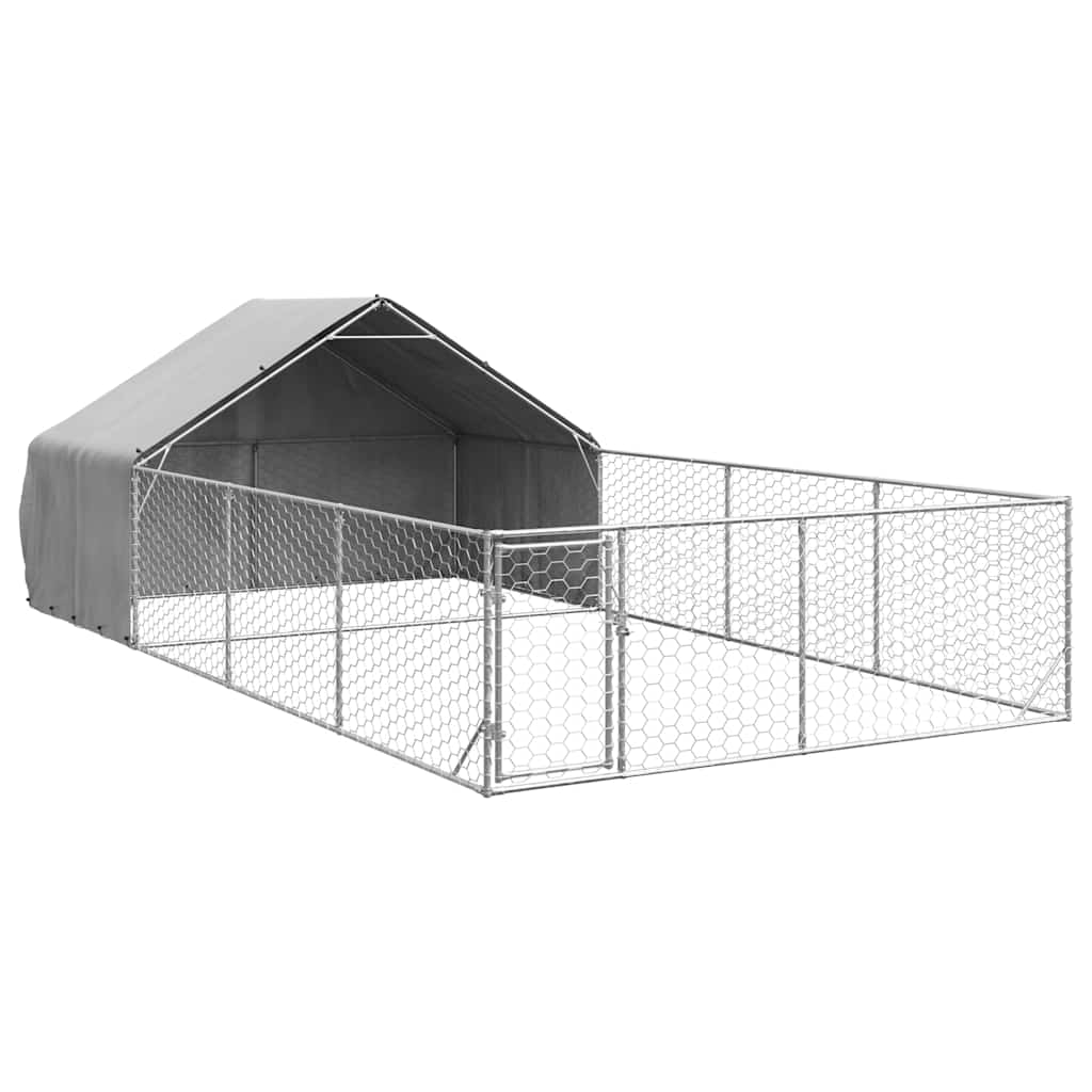 vidaXL Zewnętrzna buda dla psa z wybiegiem 7x3x1,9 m Stal ocynkowana