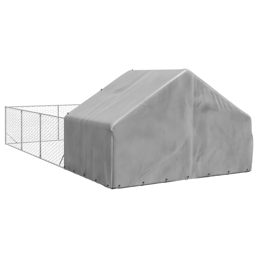 vidaXL Zewnętrzna buda dla psa z wybiegiem 7x3x1,9 m Stal ocynkowana