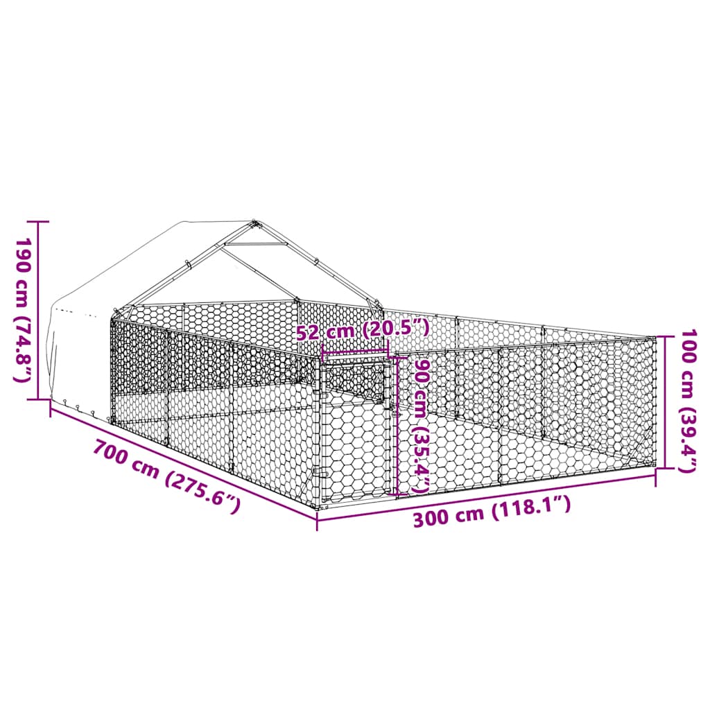 vidaXL Zewnętrzna buda dla psa z wybiegiem 7x3x1,9 m Stal ocynkowana