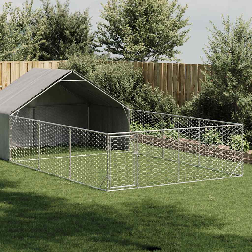 vidaXL Zewnętrzna buda dla psa z wybiegiem 7x3x1,9 m Stal ocynkowana