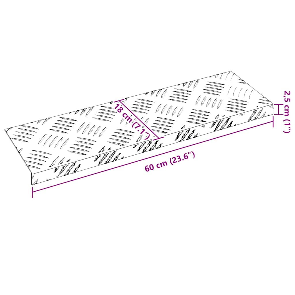 vidaXL Stopień Prostokątny 10 pcs Srebrny 60 x 18 x 2,5 cm Aluminium
