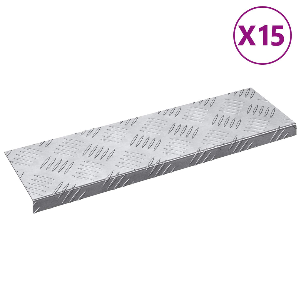vidaXL Stopień Prostokątny 15 pcs Srebrny 60 x 18 x 2,5 cm Aluminium