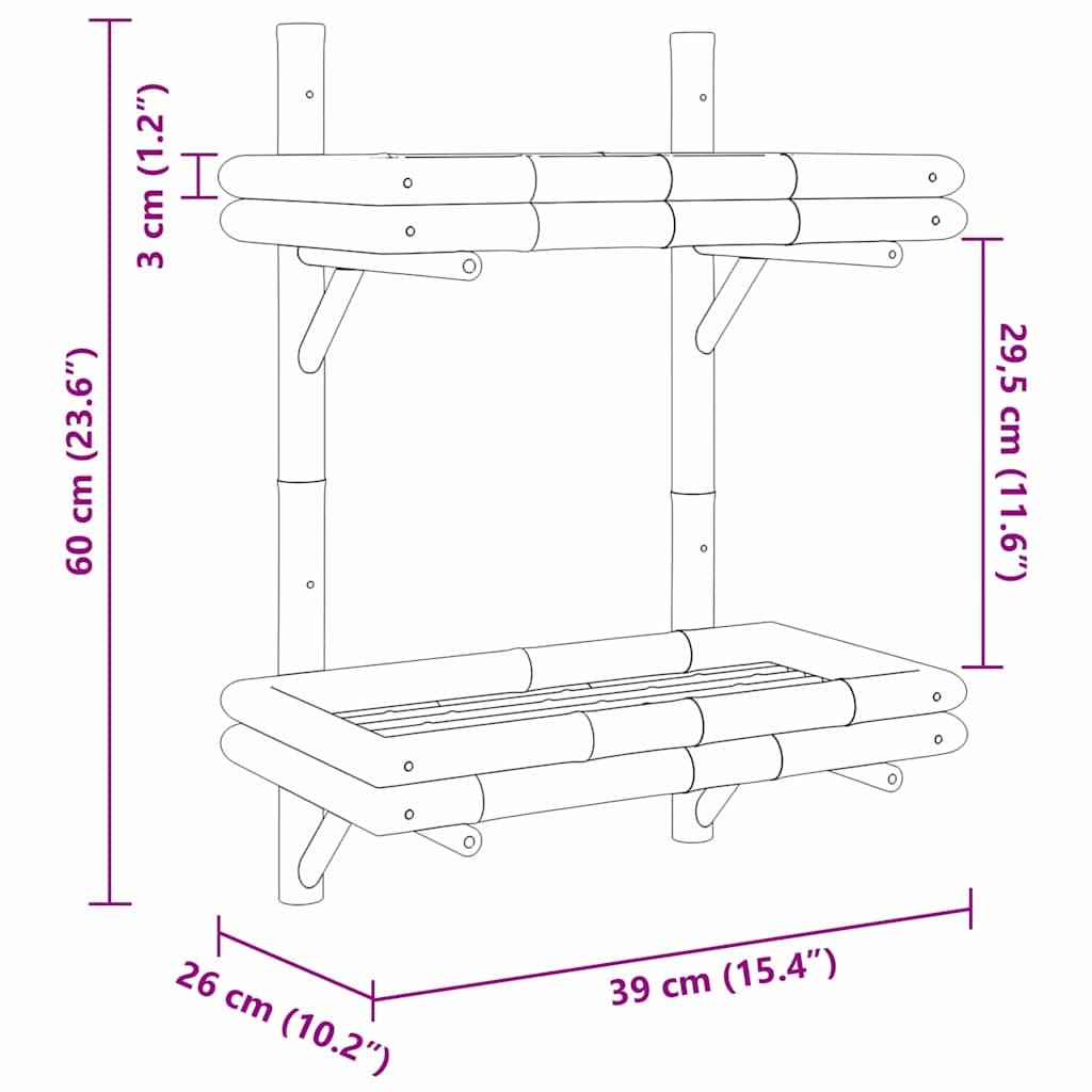 vidaXL Półka ścienna z półką Brązowy 39 x 26 x 60 cm Bambus
