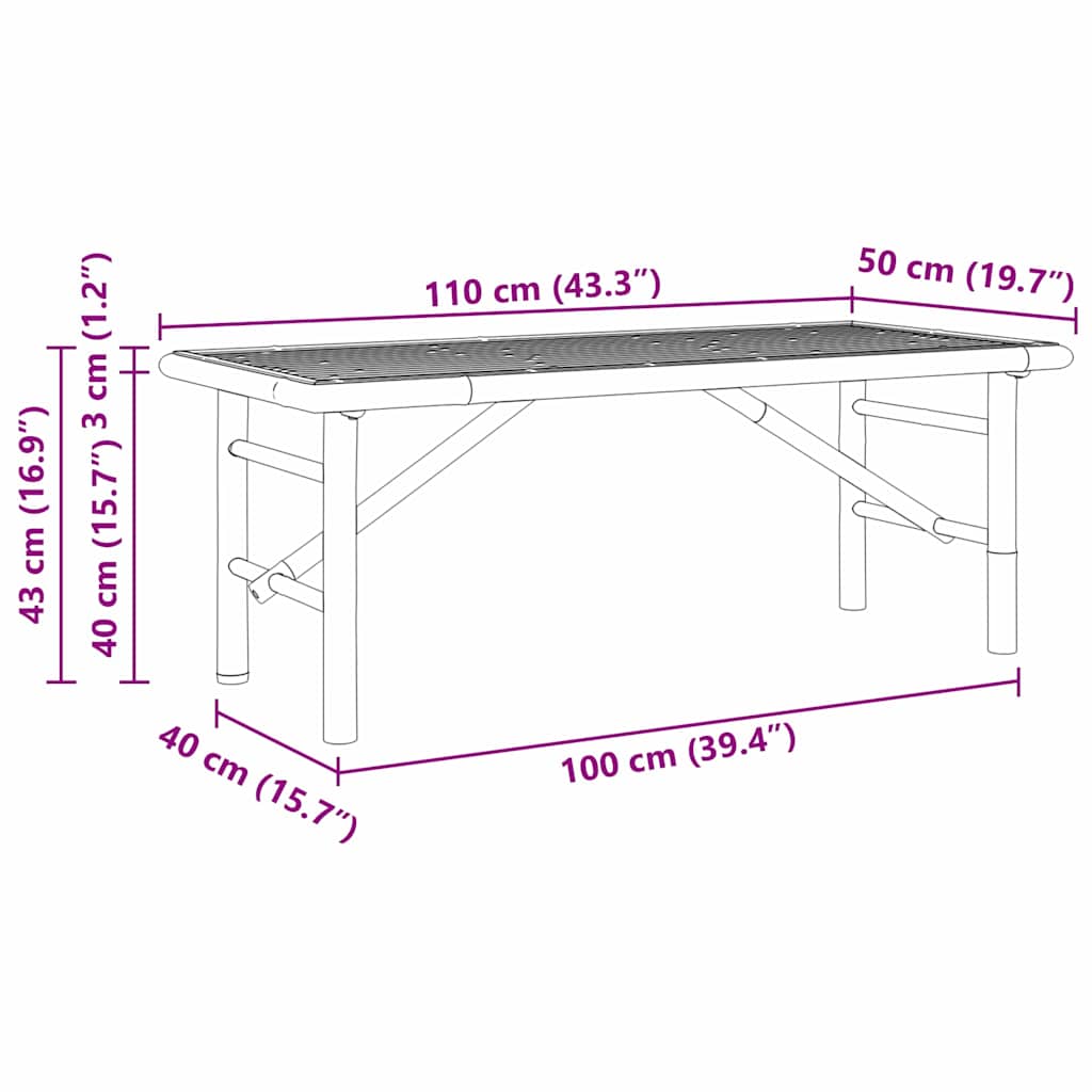 vidaXL Stolik kawowy Brązowy 110 x 50 x 43 cm Bambus