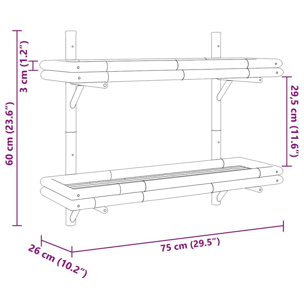 vidaXL Półka ścienna z półką Brązowy 75 x 26 x 60 cm Bambus